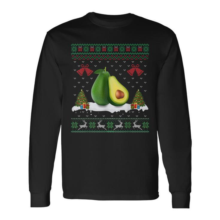 Santa Hat Avocado Fruit Xmas Lighting Ugly Avocado Christmas  Men Women Long Sleeve T-shirt Graphic Print Unisex