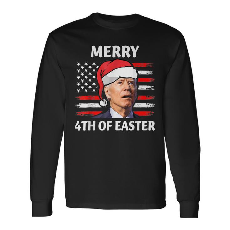 Santa Joe Biden Confused Happy Easter Christmas America Flag  V11 Men Women Long Sleeve T-shirt Graphic Print Unisex