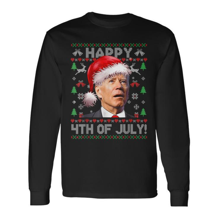 Santa Joe Biden Happy 4Th Of July Ugly Christmas Sweater V3 Men Women Long Sleeve T-shirt Graphic Print Unisex Gifts ideas
