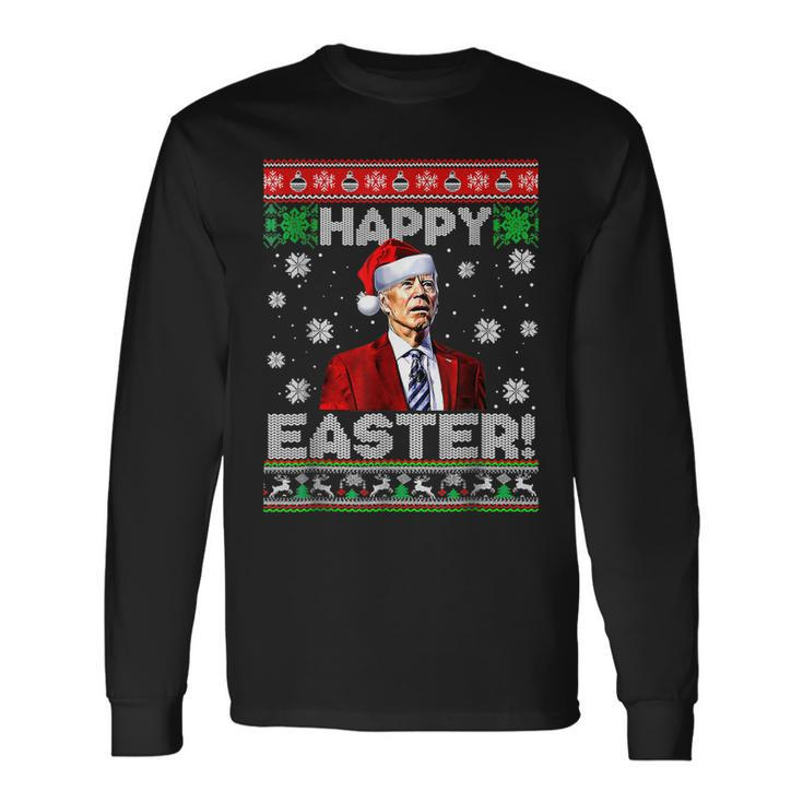 Santa Joe Biden Happy Easter Ugly Christmas  V14 Men Women Long Sleeve T-shirt Graphic Print Unisex