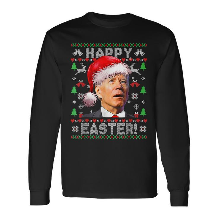 Santa Joe Biden Happy Easter Ugly Christmas  V22 Men Women Long Sleeve T-shirt Graphic Print Unisex