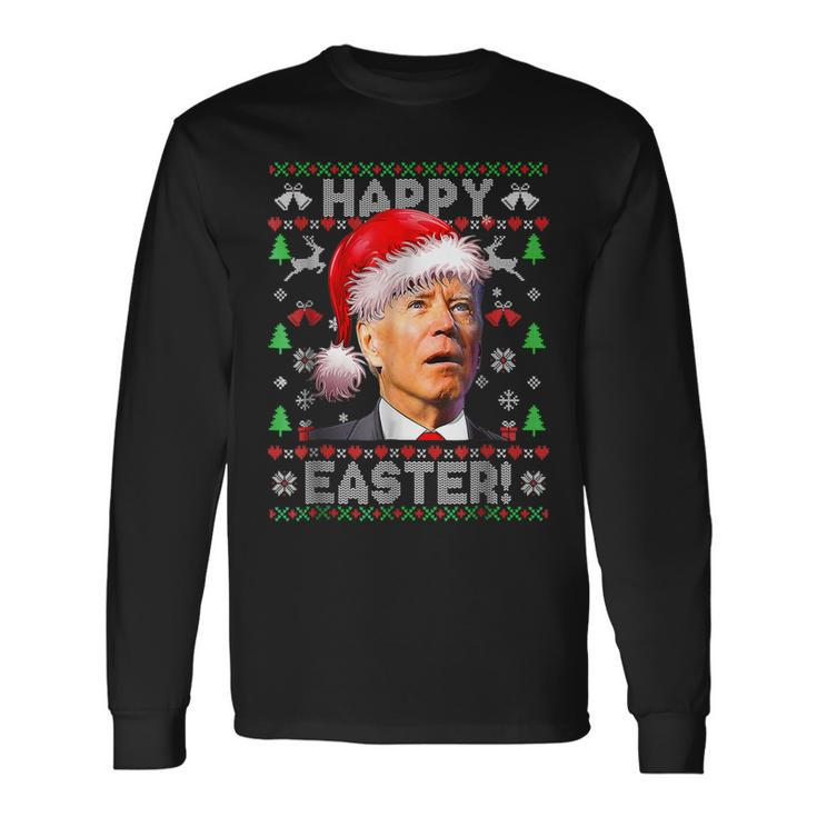 Santa Joe Biden Happy Easter Ugly Christmas  V23 Men Women Long Sleeve T-shirt Graphic Print Unisex