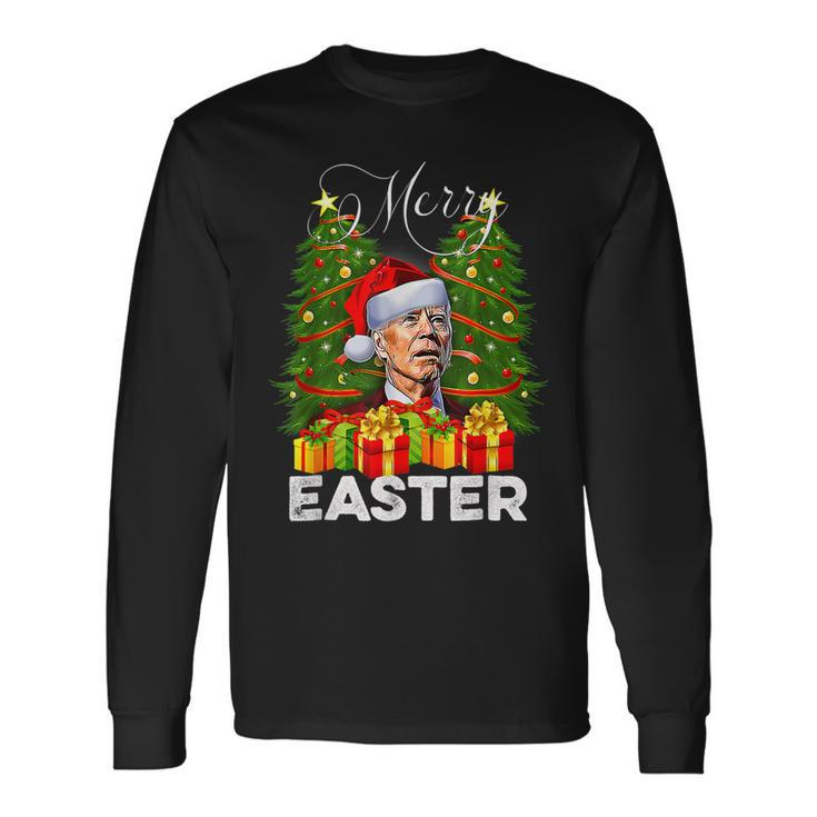 Santa Joe Biden Happy Easter Ugly Christmas  V24 Men Women Long Sleeve T-shirt Graphic Print Unisex