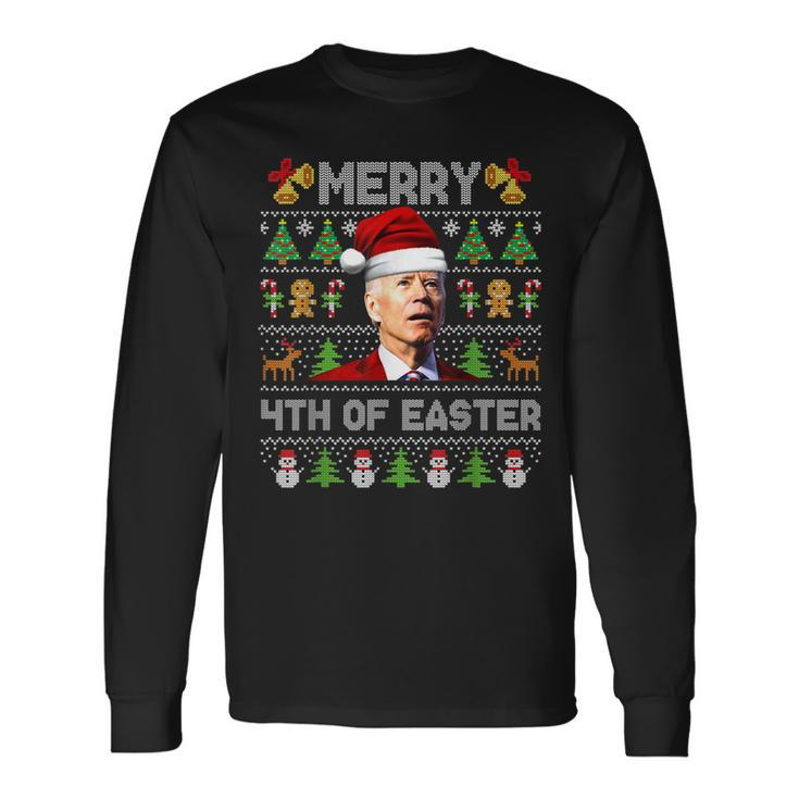 Santa Joe Biden Merry 4Th Of Easter Ugly Christmas Sweater  V2 Men Women Long Sleeve T-shirt Graphic Print Unisex