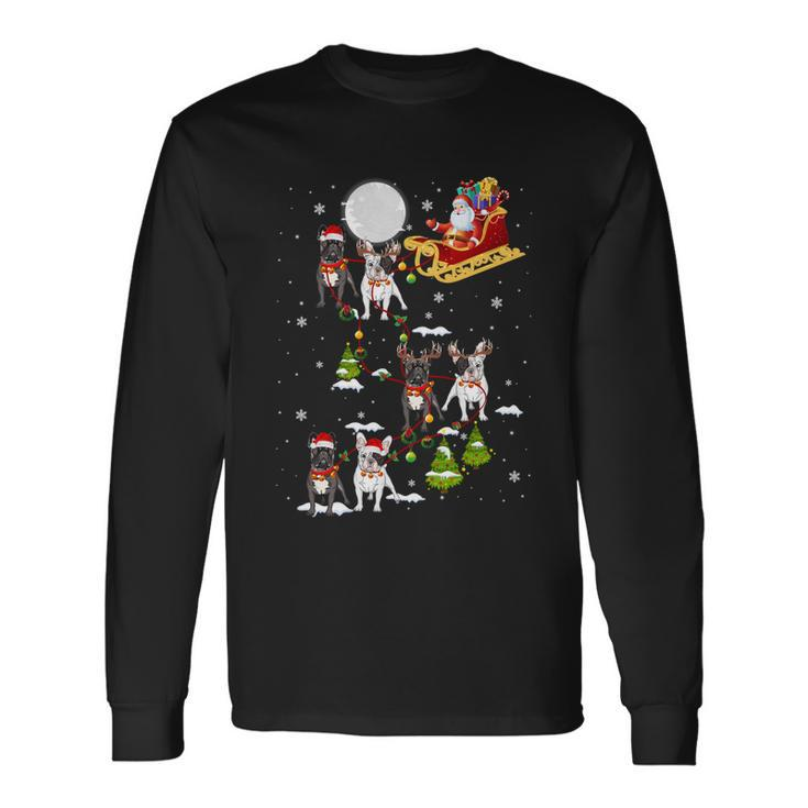 Santa Riding Sleigh French Bulldog Christmas Reindeer Long Sleeve T-Shirt Gifts ideas