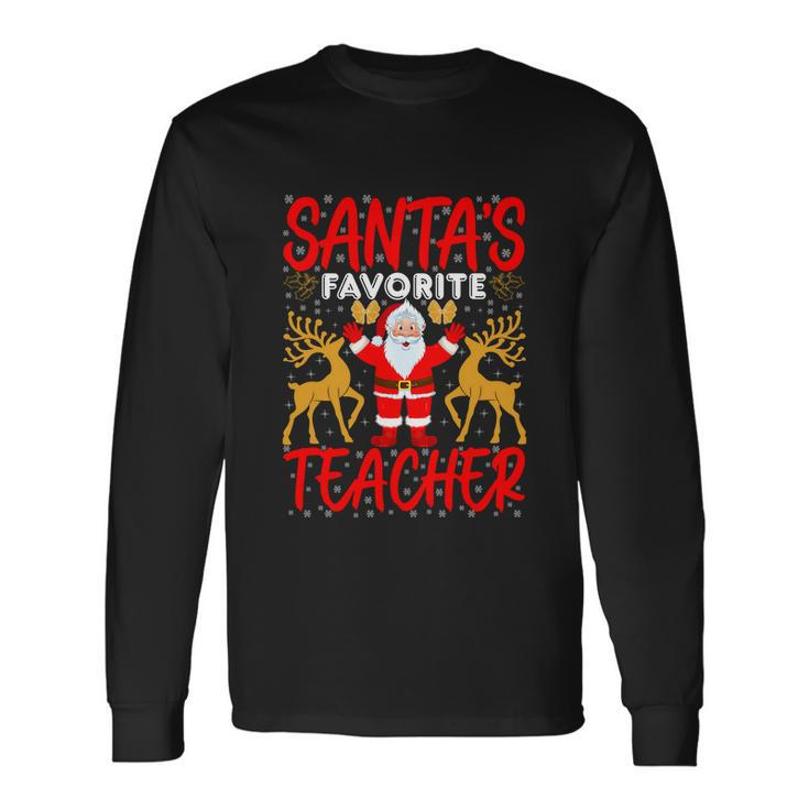Santas Favorite Teacher Xmas Deer Santa Claus Teacher Long Sleeve T-Shirt