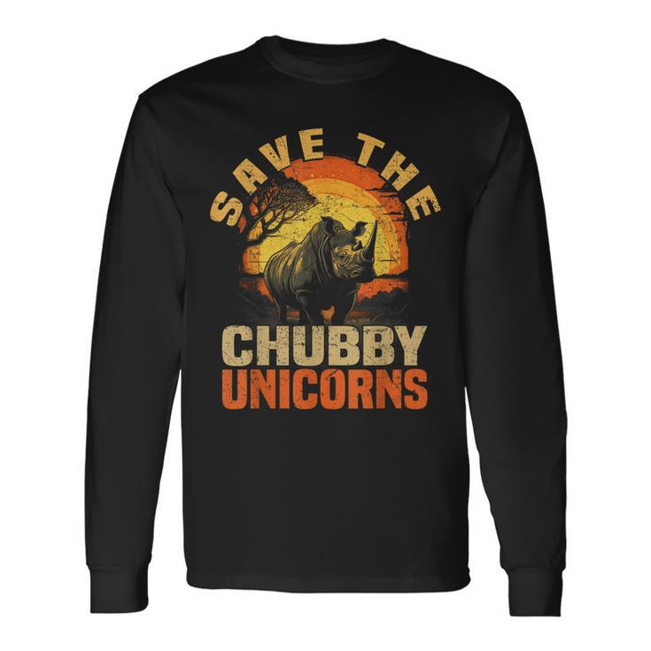 Save The Chubby Unicorns Vintage Rhino Animal Rescue Long Sleeve T-Shirt T-Shirt