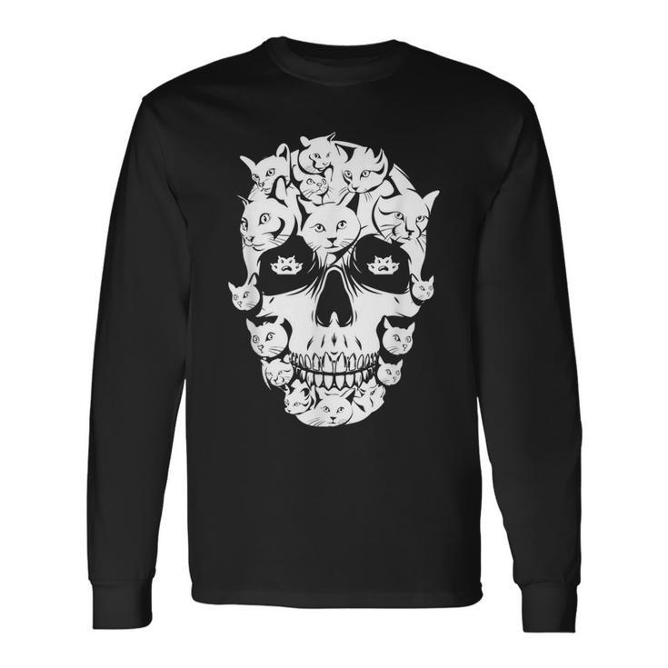 Scary Halloween Cat Skull Costume Black Cat Kitty Skeleton Men Women Long Sleeve T-Shirt T-shirt Graphic Print
