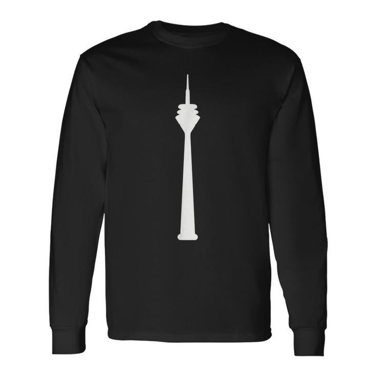 Schwarzes Langarmshirts mit Weißem Turmdruck Motiv, Modisches Stadtdesign Tee Geschenkideen