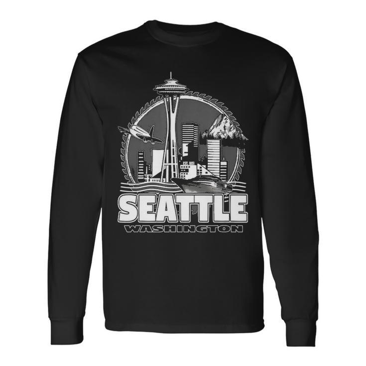 Seattle Pacific Northwest Emerald City Space Needle Souvenir Long Sleeve T-Shirt