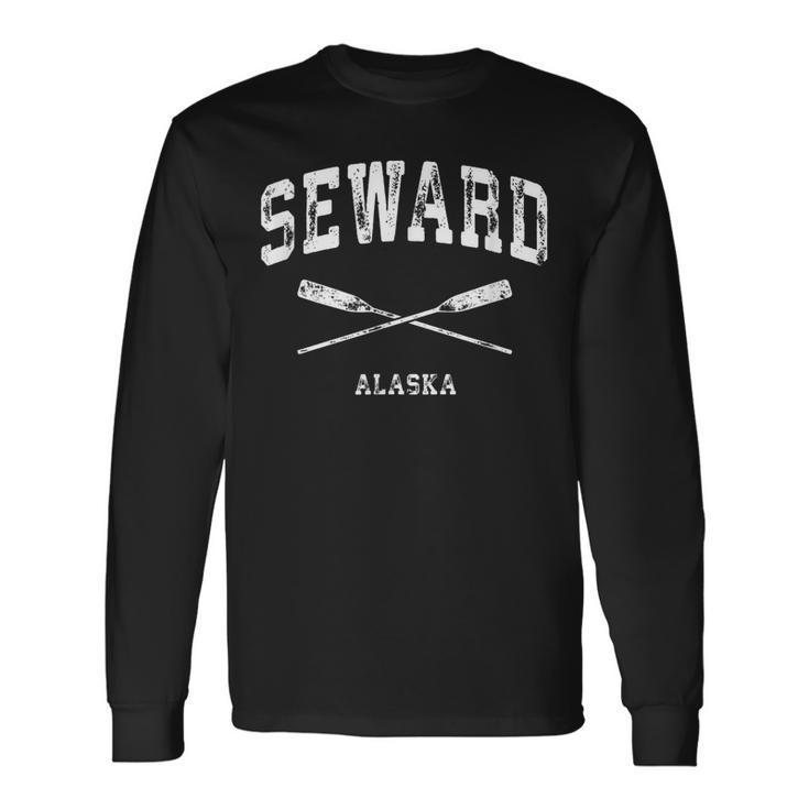 Seward Alaska Vintage Nautical Crossed Oars  Men Women Long Sleeve T-shirt Graphic Print Unisex