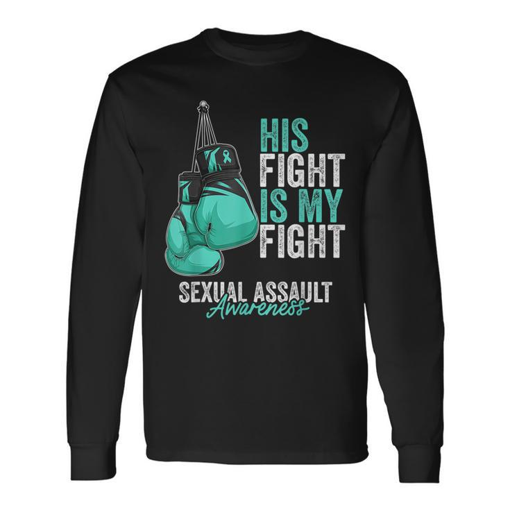 Sexual Assault Awareness Month Boxing Gloves Teal Ribbon Long Sleeve T-Shirt T-Shirt