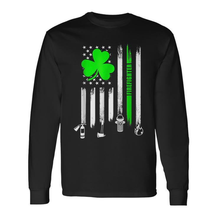 Shamrock Irish American Flag Firefighter St Patricks Day Long Sleeve T-Shirt