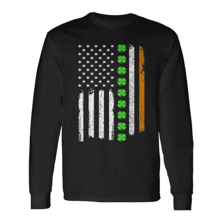Shamrock Irish American Flag Ireland Flag St Patricks Day Long Sleeve T-Shirt