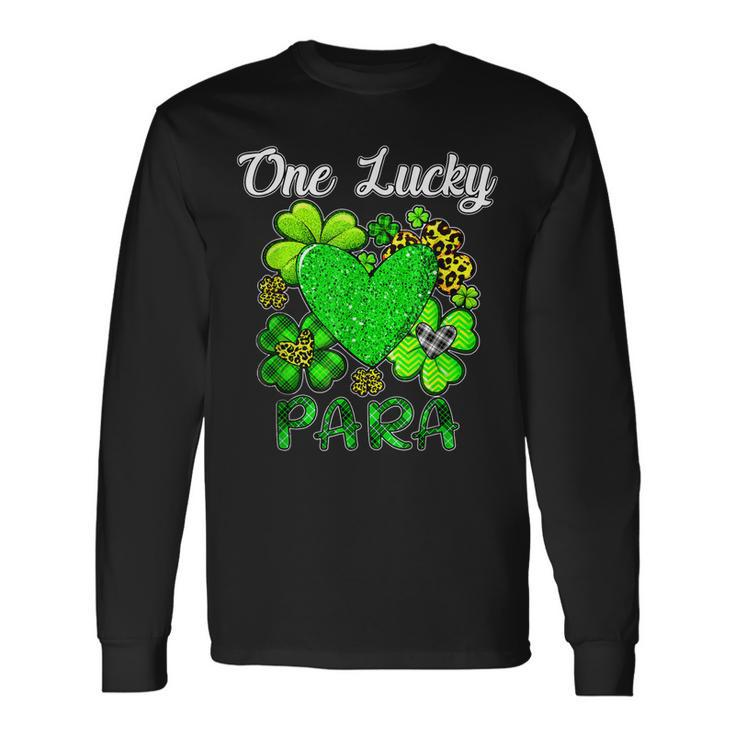 Shamrock Leopard Plaid One Lucky Para St Patricks Day Long Sleeve T-Shirt