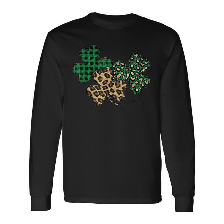 Shamrock St Patricks Day Clover Lucky Plaid Leopard Buffalo Long Sleeve T-Shirt Gifts ideas