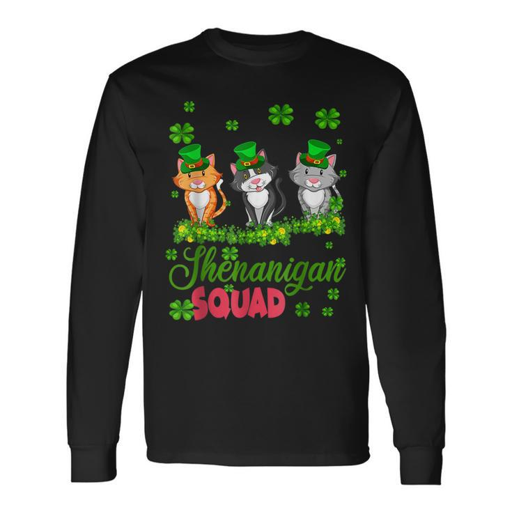 Shenanigan Squad St Patricks Day Leprechaun Cat Lover Long Sleeve T-Shirt