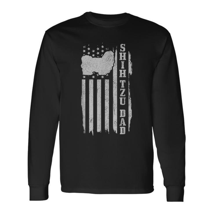 Shih Tzu Dad American Flag Vintage Patriotic Shih Tzu Dog Long Sleeve T-Shirt