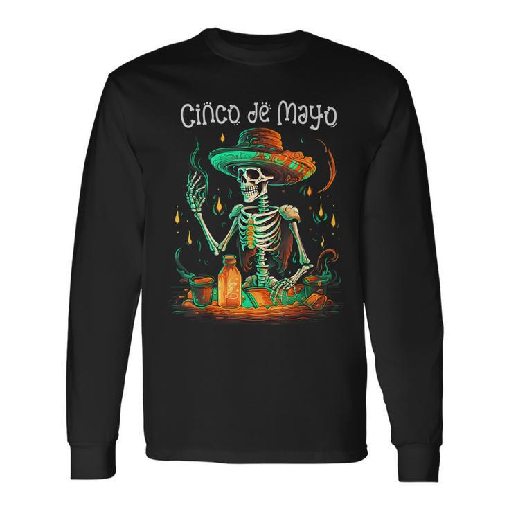 Skeleton Mexican Dia De Los Muertos Cinco De Mayo Long Sleeve T-Shirt T-Shirt