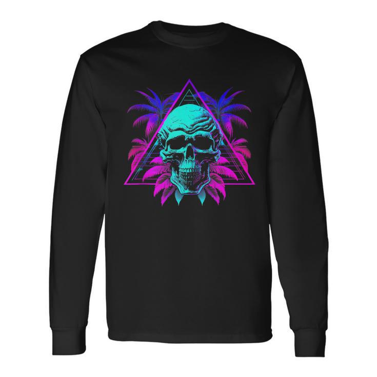 Skull Vaporwave Retrowave Aesthetic Synthwave 80S Palm Tree Long Sleeve T-Shirt T-Shirt