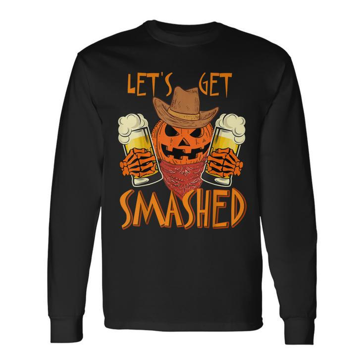 Lets Get Smashed Pumpkin Drink Halloween Beer Oktoberfest Men Women Long Sleeve T-Shirt T-shirt Graphic Print