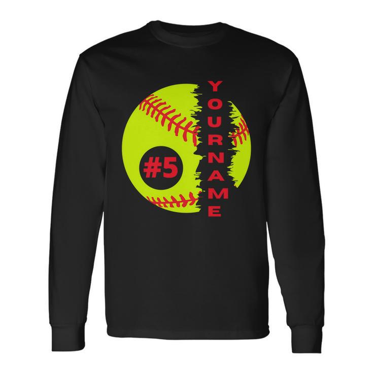 Softball Custom Name And Number Sport Lover Sport Player Personalized Men Women Long Sleeve T-Shirt T-shirt Graphic Print