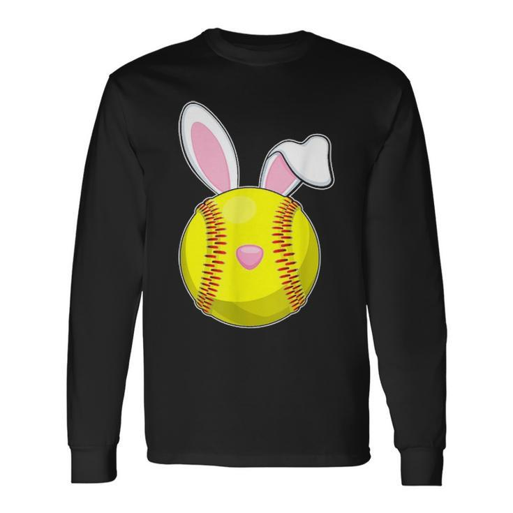 Softball Easter Bunny Rabbit Ears Sports Long Sleeve T-Shirt