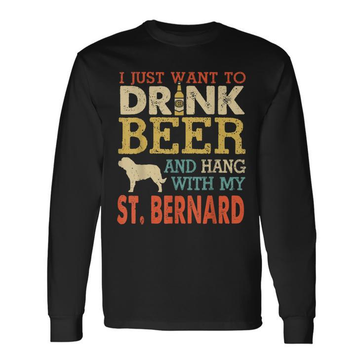 St Bernard Dad Drink Beer Hang With Dog Men Vintage Long Sleeve T-Shirt