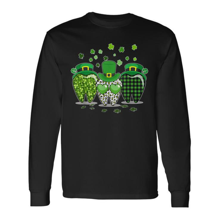 St Patricks Day 2021 Cute Plaid Tooth Dental Assistant Long Sleeve T-Shirt