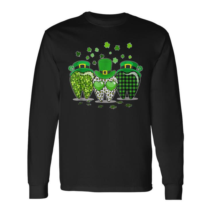 St Patricks Day 2023 Cute Plaid Tooth Dental Assistant Long Sleeve T-Shirt