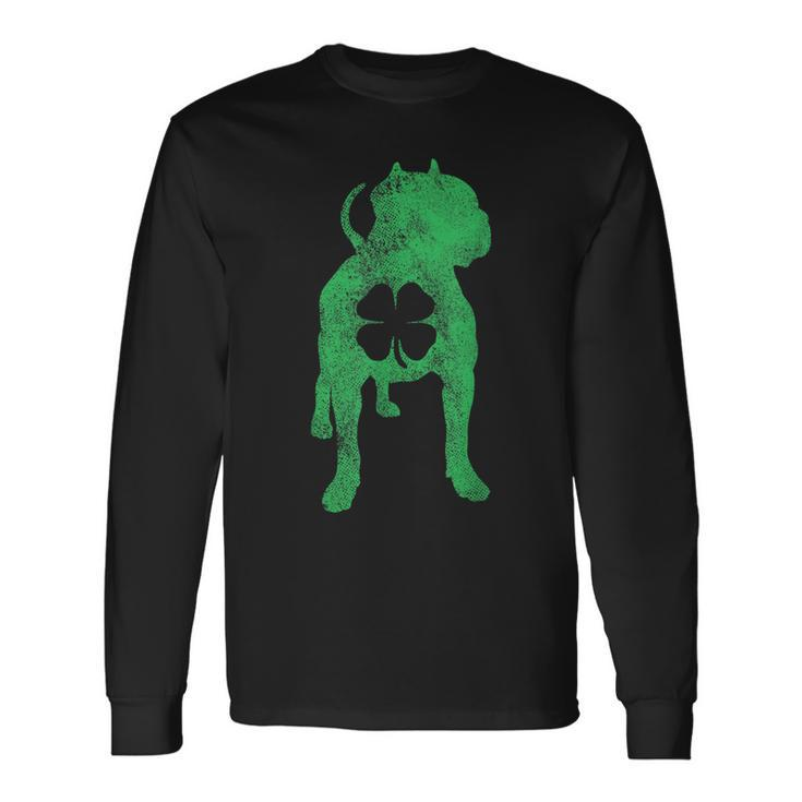 St Patricks Day Dog Pit Bull Shamrock Clover Irish Long Sleeve T-Shirt Gifts ideas