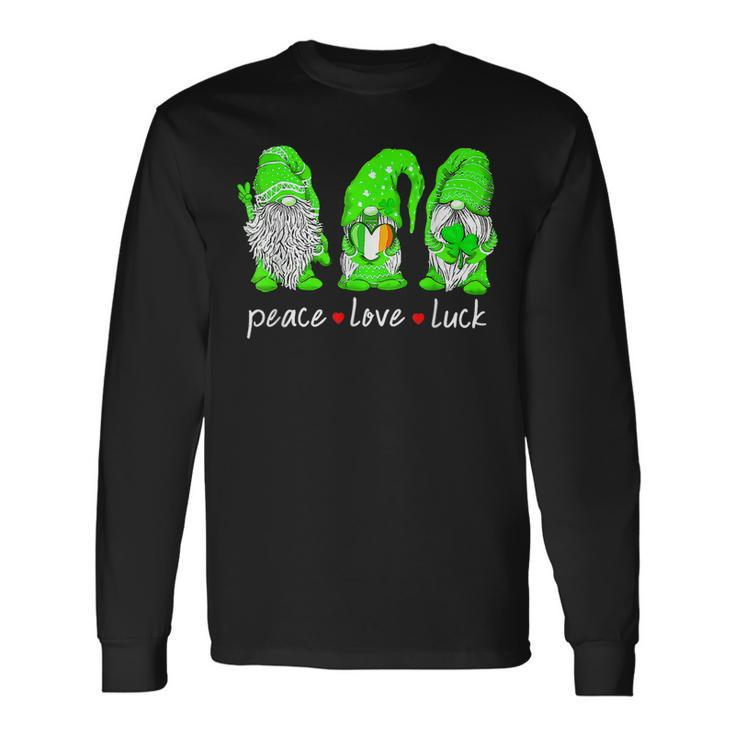 St Patricks Day Gnome Peace Love Luck Heart Shamrock Long Sleeve T-Shirt