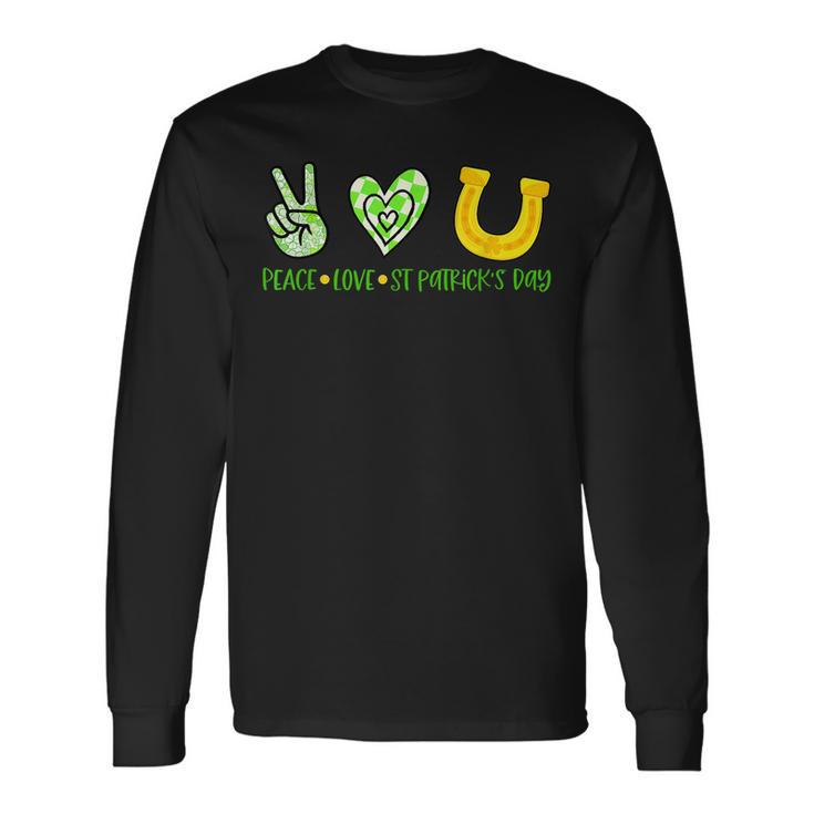 St Patricks Day Horseshoe Peace Love St Patricks Day Long Sleeve T-Shirt Gifts ideas