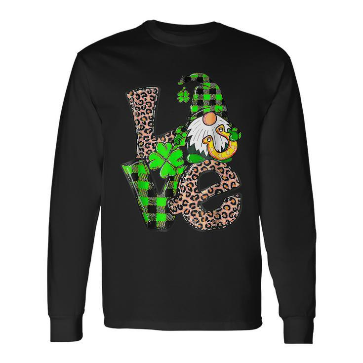 St Patricks Day Love Gnomes Shamrock Horseshoe Irish Gnome Long Sleeve T-Shirt Gifts ideas