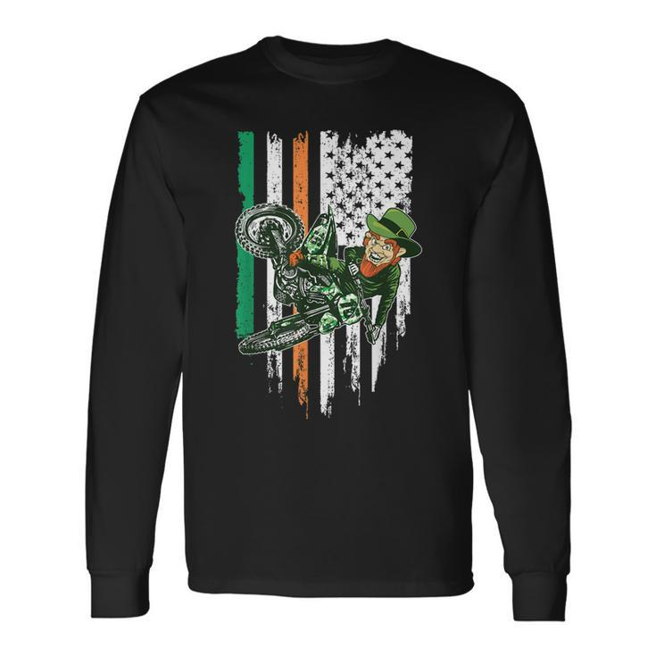 St Patricks Day Motocross Mx Irish Leprechaun Dirt Bike Long Sleeve T-Shirt Gifts ideas
