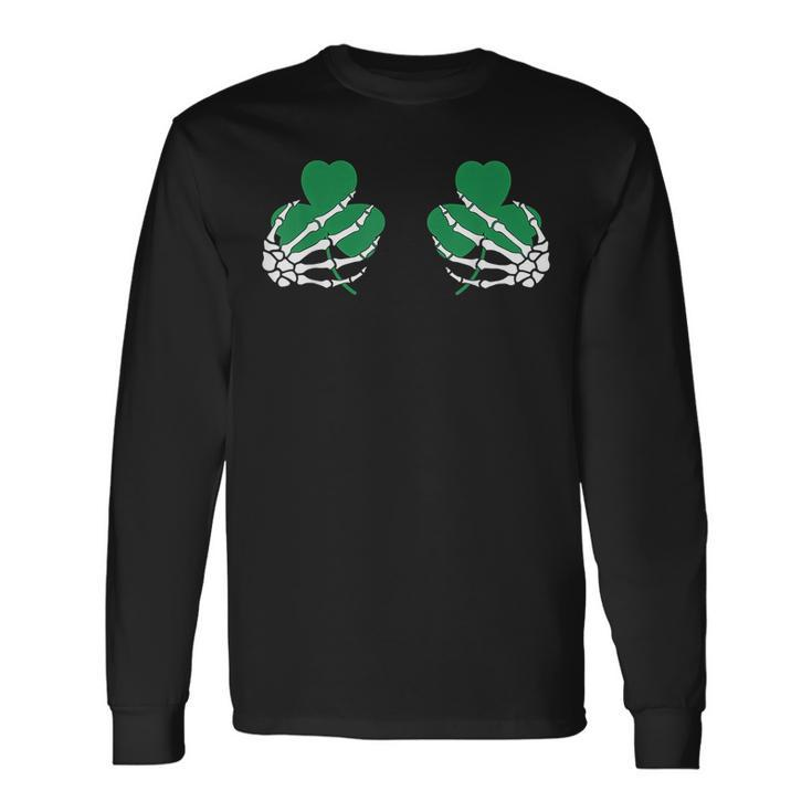 St Patricks Day Paddys Skeleton Hand Irish Shamrock Boobs Long Sleeve T-Shirt T-Shirt