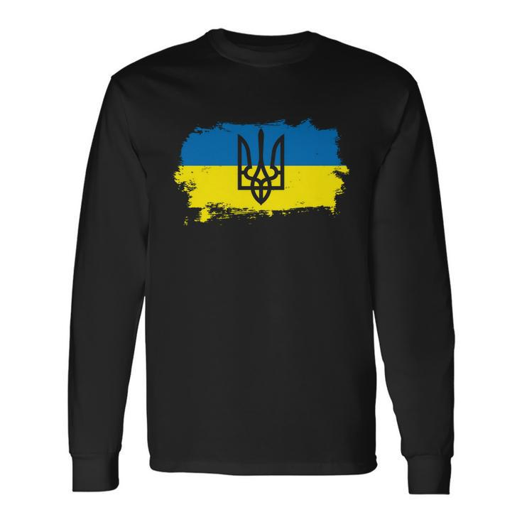 Stand With Ukraine Painted Distressed Ukrainian Flag Symbol Long Sleeve T-Shirt