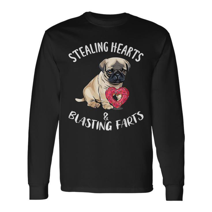 Stealing Hearts Blasting Farts Pug Valentines Day Long Sleeve T-Shirt