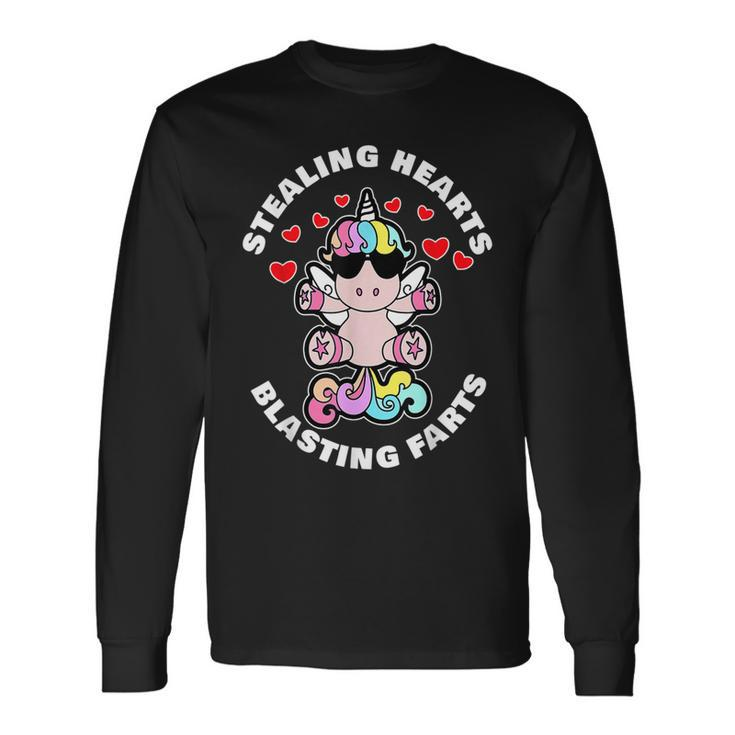 Stealing Hearts And Blasting Farts Valentines Day Unicorn Long Sleeve T-Shirt