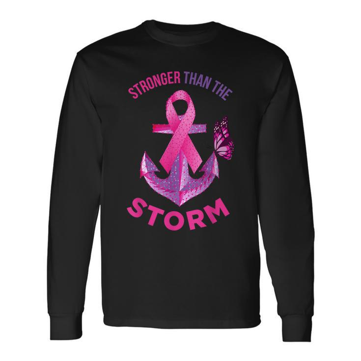 Stronger Than The Storm Fight Breast Cancer Ribbon Wear Pink Long Sleeve T-Shirt T-Shirt
