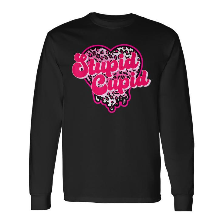 Stupid Cupid Anti Valentine Groovy Valentine Checker Heart Long Sleeve T-Shirt