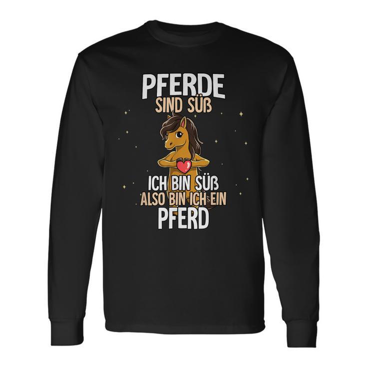 Süßes Schwarzes Pferde-Spruch Langarmshirts, Cartoon-Design Tee Geschenkideen