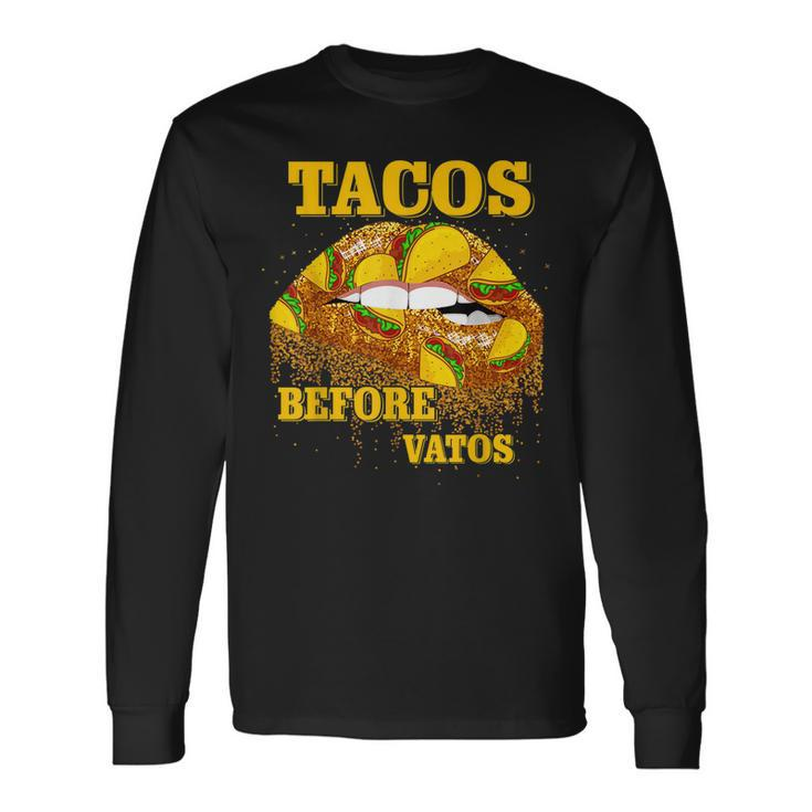 Tacos Before Vatos Valentines Day Tacos Lips Couple Matching Long Sleeve T-Shirt