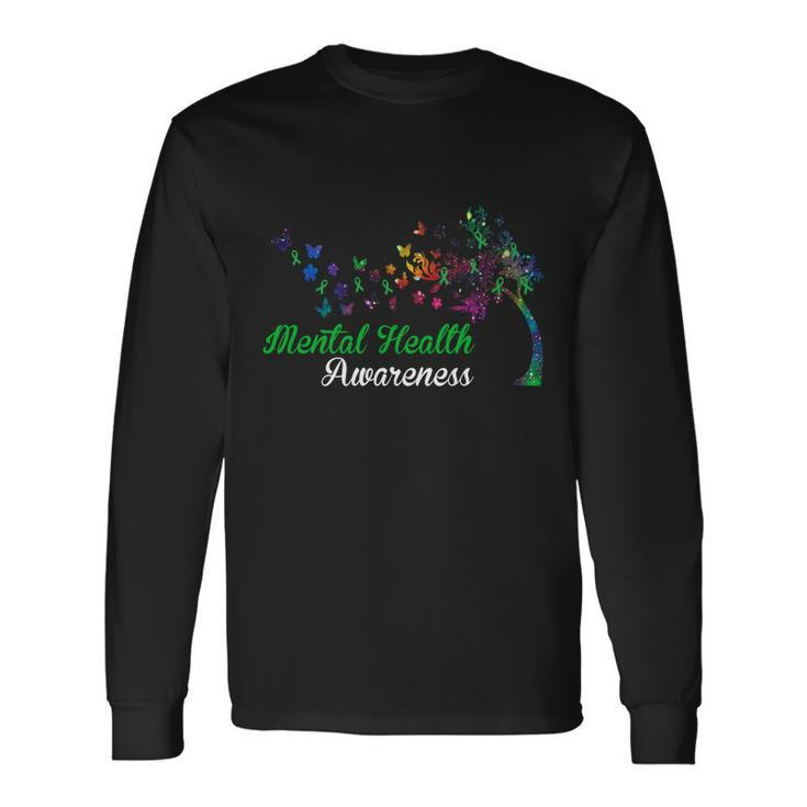 Mental Health Awareness Butterfly Tree Long Sleeve T-Shirt