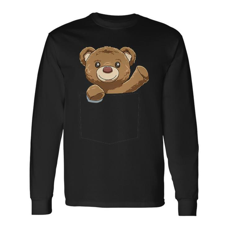 Teddy Bear Pocket Teddy Bear In Pocket Teddy Bear Peeking Long Sleeve T-Shirt T-Shirt