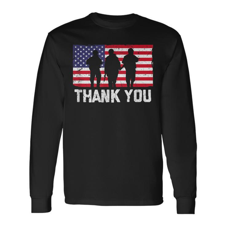 Thank You American Flag Military Heroes Veteran Day Design  Men Women Long Sleeve T-shirt Graphic Print Unisex