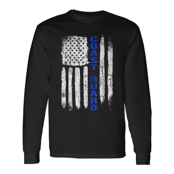 Thin Blue Line Flag American Coast Guard Long Sleeve T-Shirt