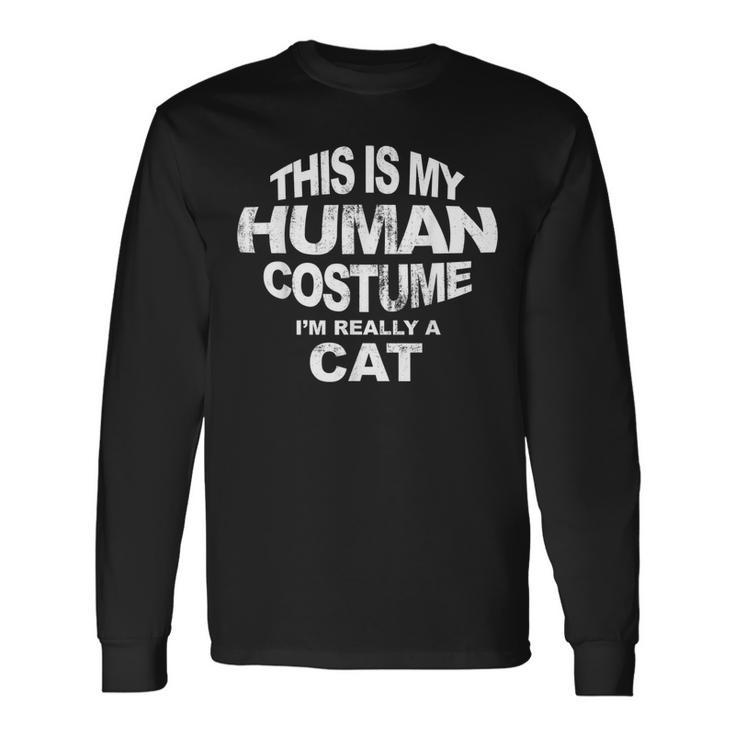 This Is My Human Costume  Christmas Cat Pajama  Men Women Long Sleeve T-shirt Graphic Print Unisex