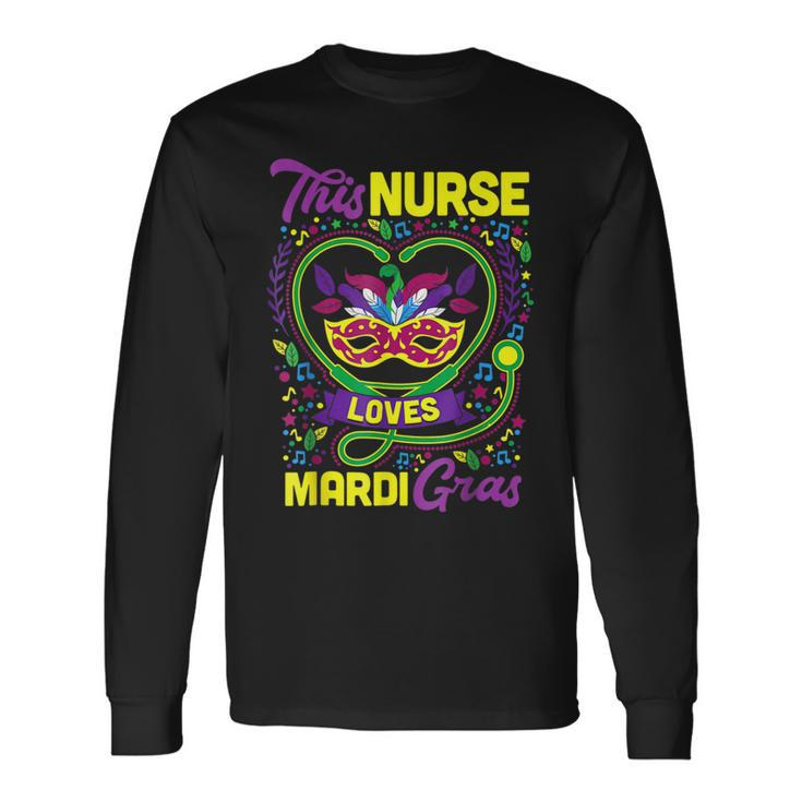 This Nurse Loves Mardi Gras Outfit Mardi Gras Tops For Women  Men Women Long Sleeve T-shirt Graphic Print Unisex