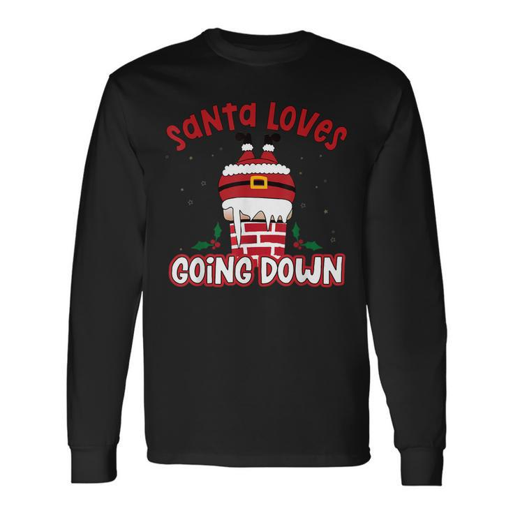 This Santa Loves Going Down Funny Christmas Pajama Family  Men Women Long Sleeve T-shirt Graphic Print Unisex